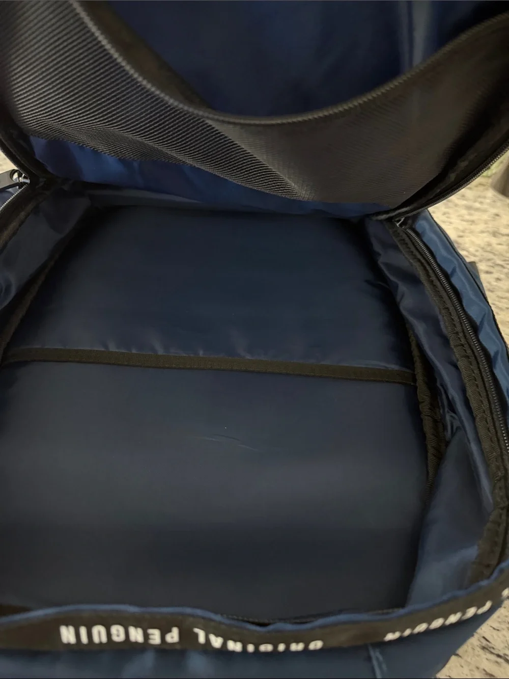 Original Penguin Blue Backpack with White Accent Zipper